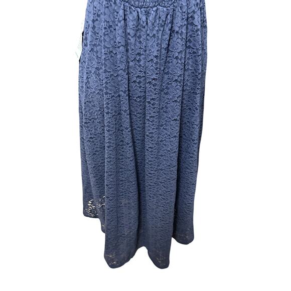 NSR Soft Lace Dress Hi-Low Hemline Puff Sleeves Fully Lined Navy Blue Medium NWT - Picture 6 of 9